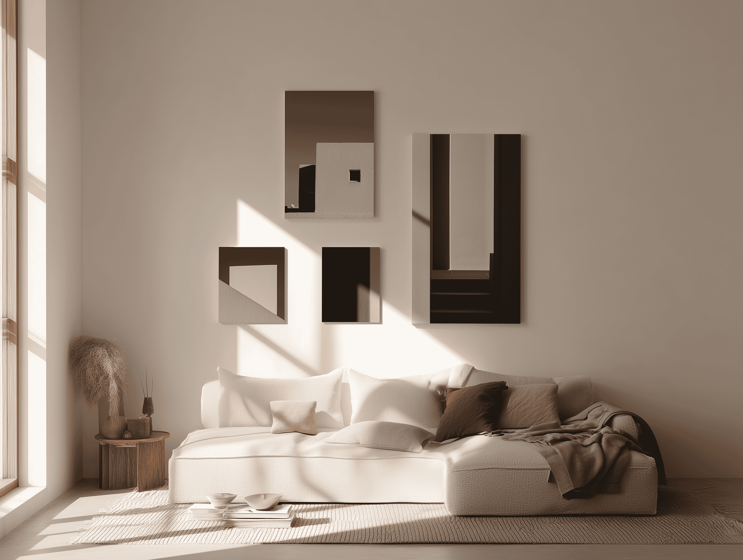 A stylish living room with minimalist furniture